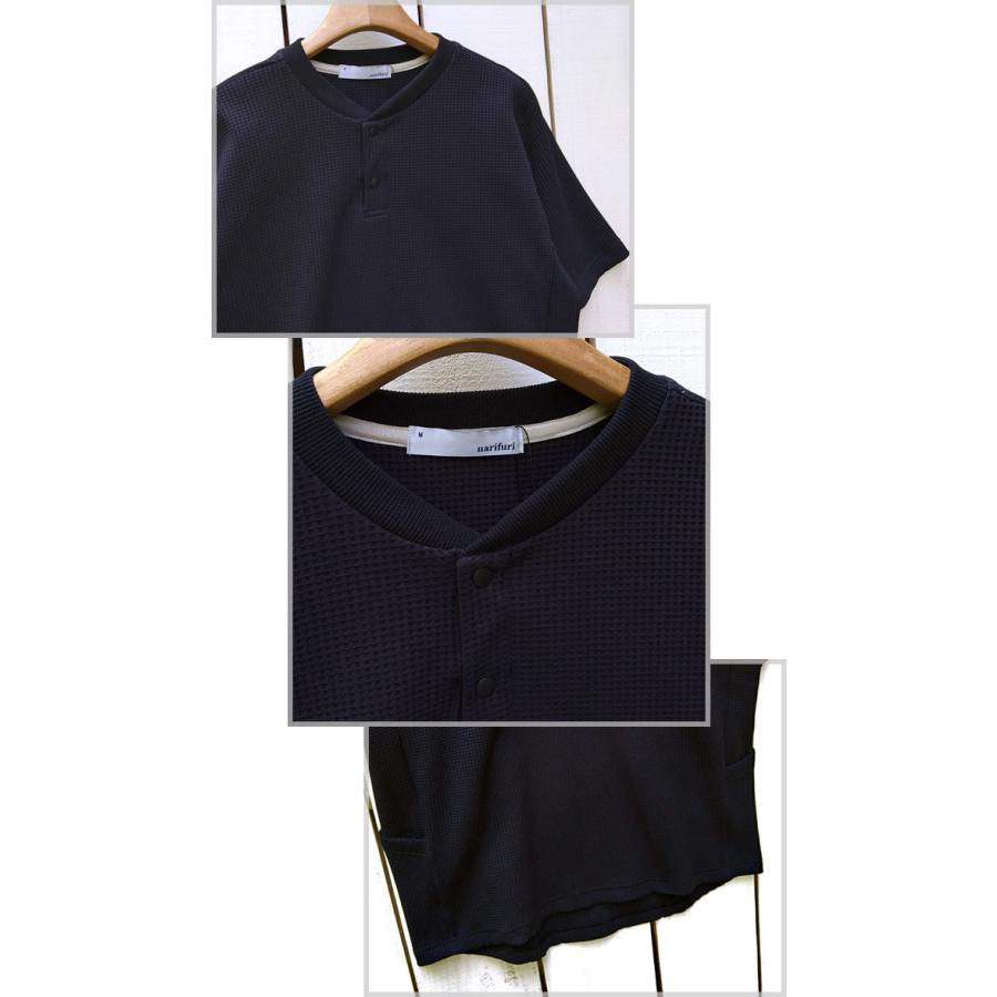 narifuri ナリフリ マルチワッフルヘンリーネックTシャツ ホワイト ブラック Multi Waffle Henley Neck T-Shirt 半袖 サーマル バイク ストレッチ シンプル | narifuri | 05