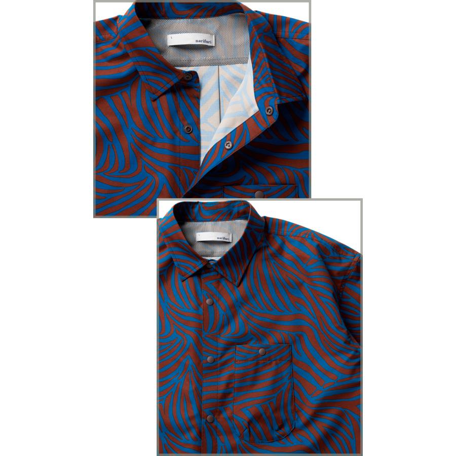 narifuri ナリフリ メッシュ半袖シャツ ブラウン ブルー 総柄 NFC Mesh SS Shirts Brown 軽量 速乾 通気 ストレッチ ネイチャー フィールド クラブ | narifuri | 01