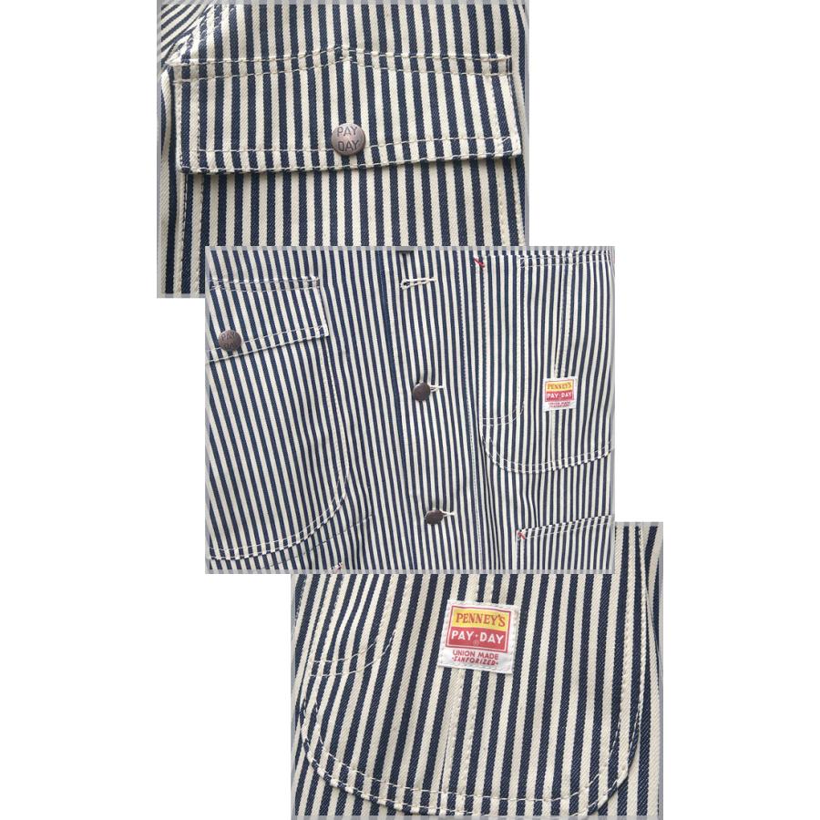 PAY DAY ペイデイ 復刻 ぺニーズカバーオール ヒッコリー 50s Penny's Coverall Hickory 1950年代 ワークジャケット ヴィンテージ ラグラン 3枚袖 デニム 未洗い | PAYDAY | 02