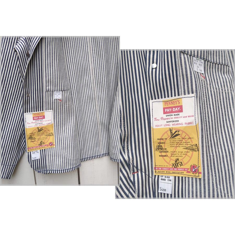 PAY DAY ペイデイ 復刻 ぺニーズカバーオール ヒッコリー 50s Penny's Coverall Hickory 1950年代 ワークジャケット ヴィンテージ ラグラン 3枚袖 デニム 未洗い | PAYDAY | 04