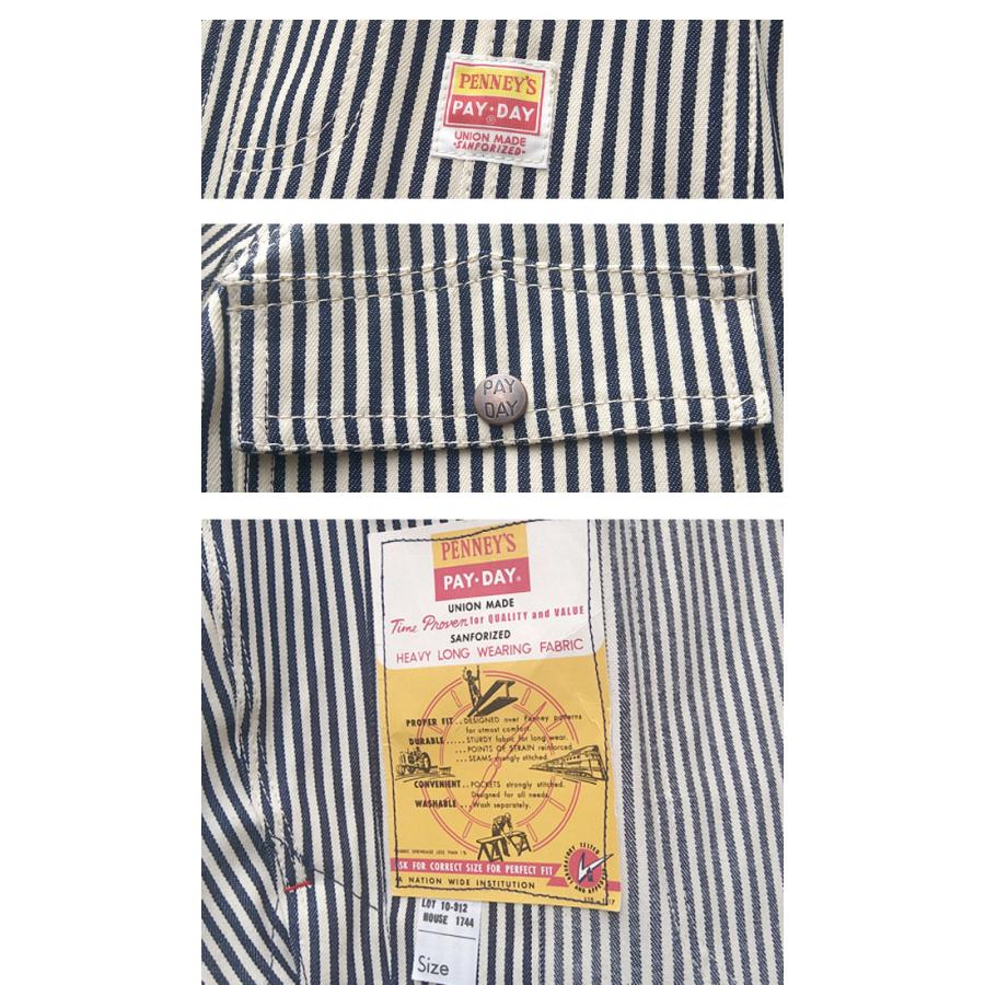 PAY DAY ペイデイ 復刻 ぺニーズカバーオール ヒッコリー 50s Penny's Coverall Hickory 1950年代 ワークジャケット ヴィンテージ ラグラン 3枚袖 デニム 未洗い | PAYDAY | 06