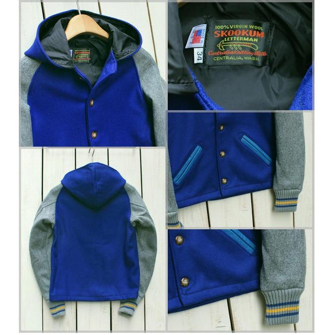 Skookum スクーカム 別注 スタジャン スタジアムジャケット フード付きサーコート ロイヤル ダークオックス Custom Made Sur Coat with Hood Stadium Jacket｜beardstore｜02