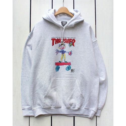 THRASHER（スラッシャー） プリントプルパーカー アッシュグレー 裏