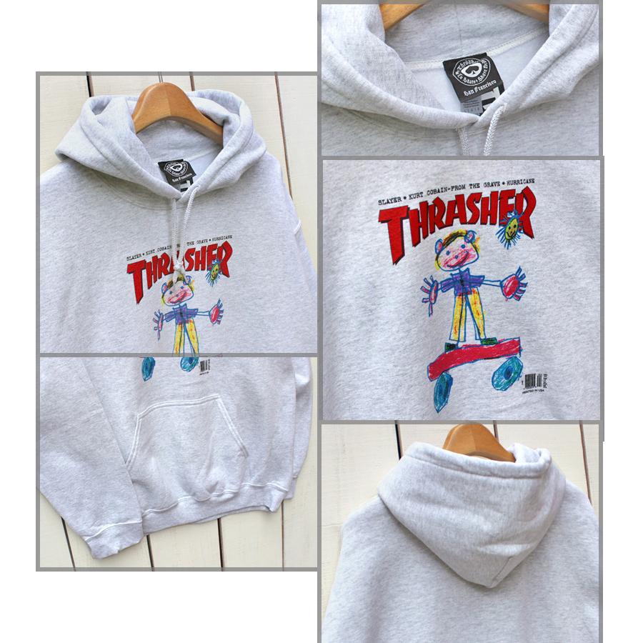 THRASHER（スラッシャー） プリントプルパーカー アッシュグレー 裏