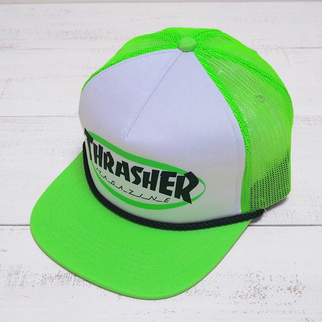 Mowalola 緑/白 ロゴ入りトラッカーキャップ THRASHER（スラッシャー） ロゴロープトラッカーキャップ Ellipse Mag