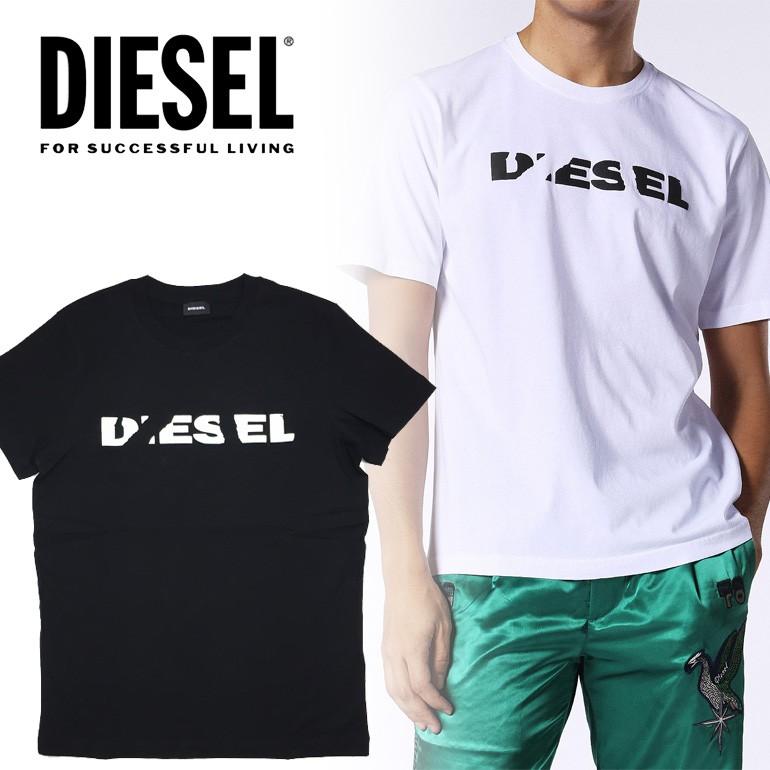 DIESEL ディーゼル メンズ ロゴ Tシャツ 半袖 T-DIEGO-BROK カットソー クルーネック ブラック ホワイト 黒 白 シンプル