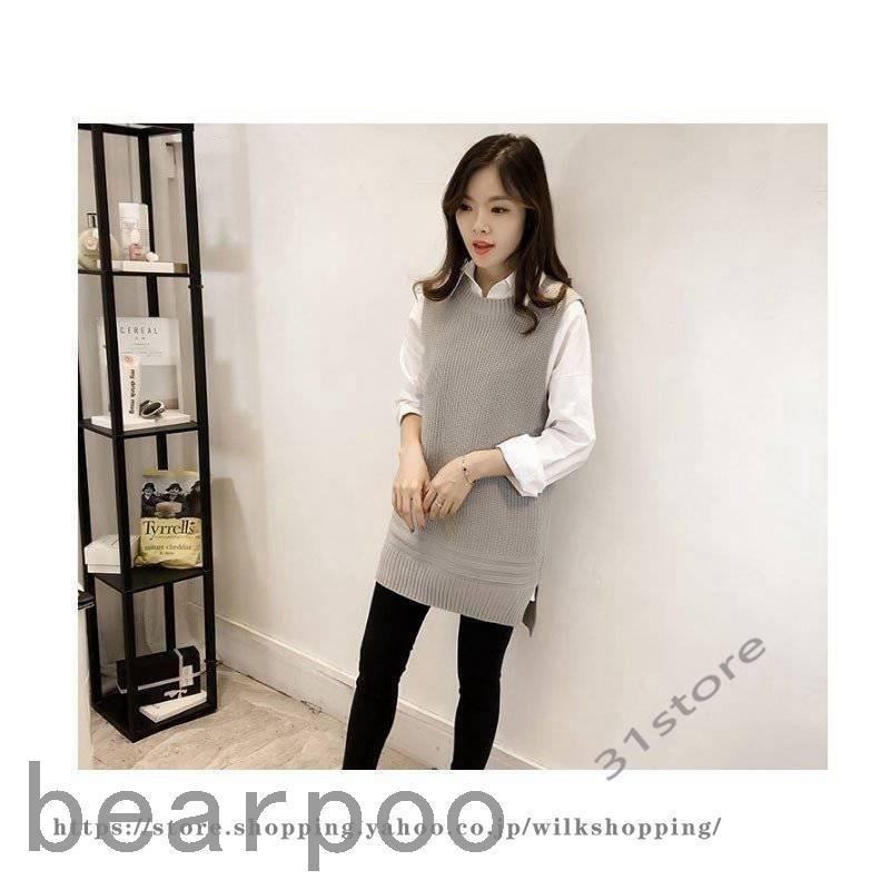 買得 ポロシャツ レディース ポロシャツ 白 ニットベスト 2点セット シャツレディース長袖ポロシャツ ホワイト白ニットベストロング丈ベスト2点セット大きいサイズゆったり重ね着薄手秋 Www Threeriversofs Com