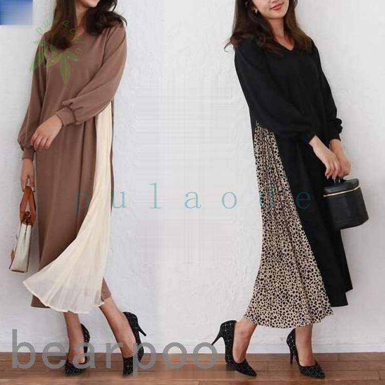 21春大特価セール ゆったり ロングワンピースレディースミセスプリーツ春夏秋レディース服着痩せドレス痩せて見えるvネックひざ下丈 50代 40代 30代入学式入園式卒園式 Honeymoon Style