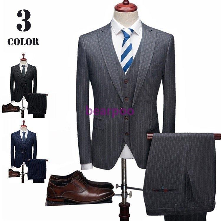 工場直送 スリーピーススーツ メンズ 3ピーススーツ 1つボタン スリムスーツ ビジネススーツ 紳士服 ストライプ柄 新生活 就活 国際ブランド Zoetalentsolutions Com