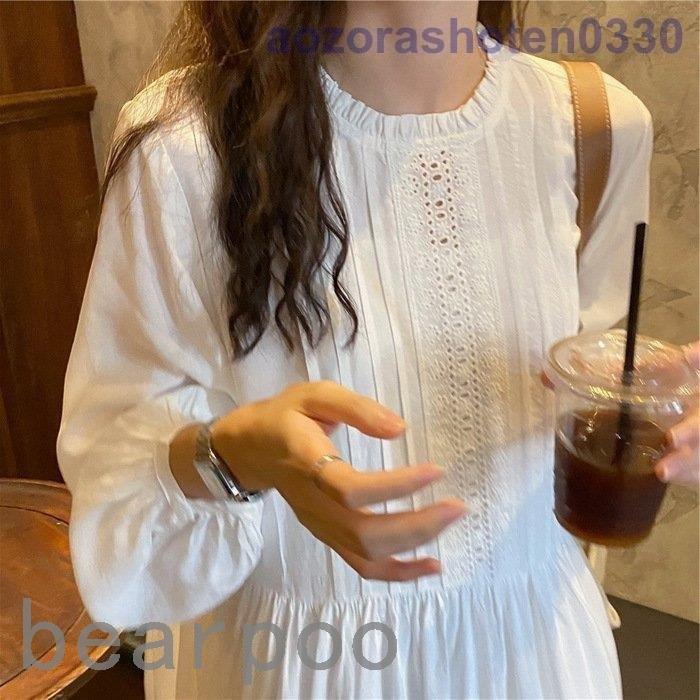 ワンピース レディース 40代 マキシワンピース 春夏 長袖ワンピース 白ワンピース パフスリーブ ゆったり オシャレ結婚式ドレス お出かけ 大人可愛い 30代 激安大特価