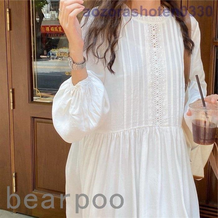 ワンピース レディース 40代 マキシワンピース 春夏 長袖ワンピース 白ワンピース パフスリーブ ゆったり オシャレ結婚式ドレス お出かけ 大人可愛い 30代 激安大特価