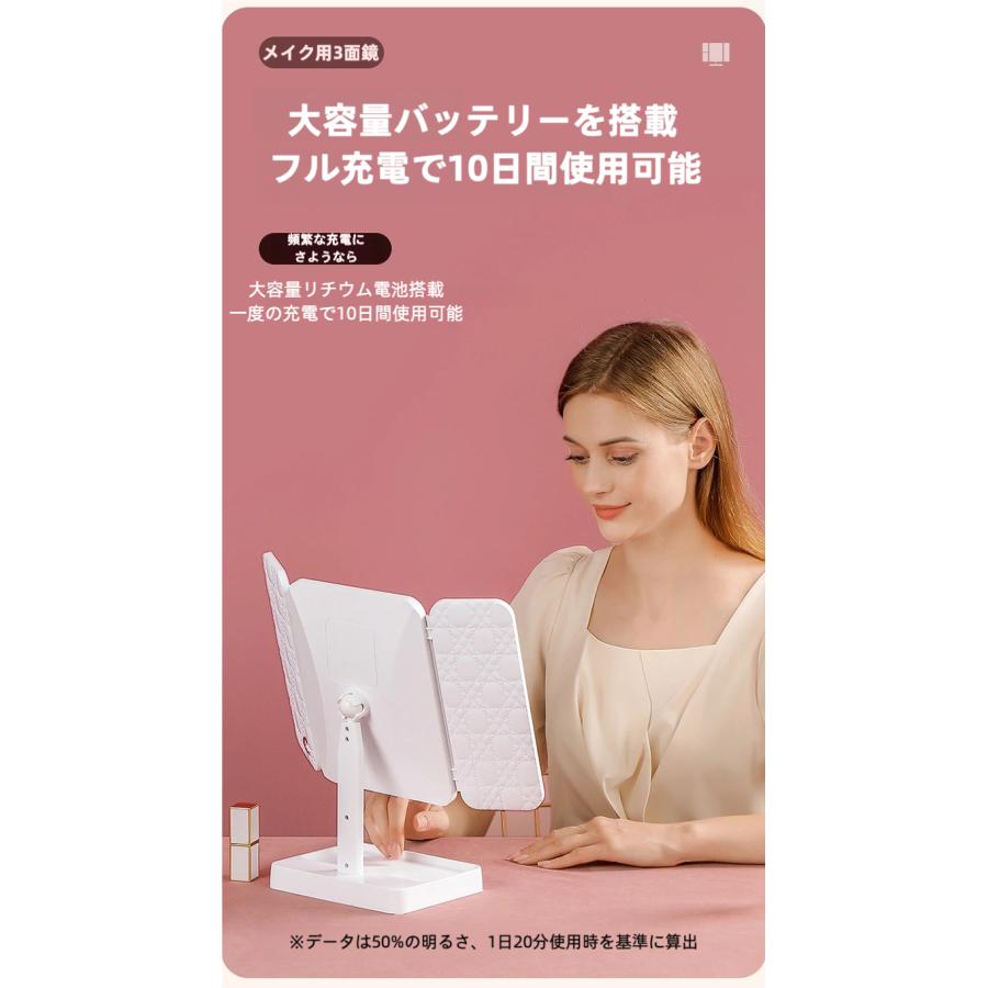 化粧鏡 LED ライト付き 三面鏡 女優ミラー 卓上鏡 大きい 折りたたみ