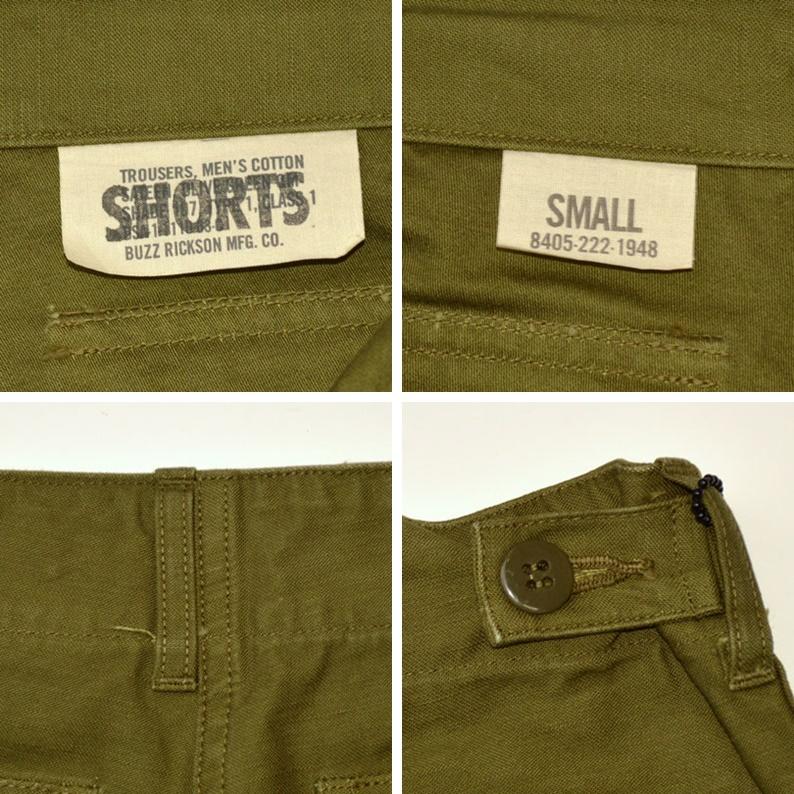 BUZZ RICKSON'S バズリクソンズ "BR51735" TROUSERS, MEN'S, COTTON SATEEN OLIVE GREEN QM SHADE 107, TYPE 1, CLASS SHORTS [ショーツ] | BUZZ RICKSON'S | 06