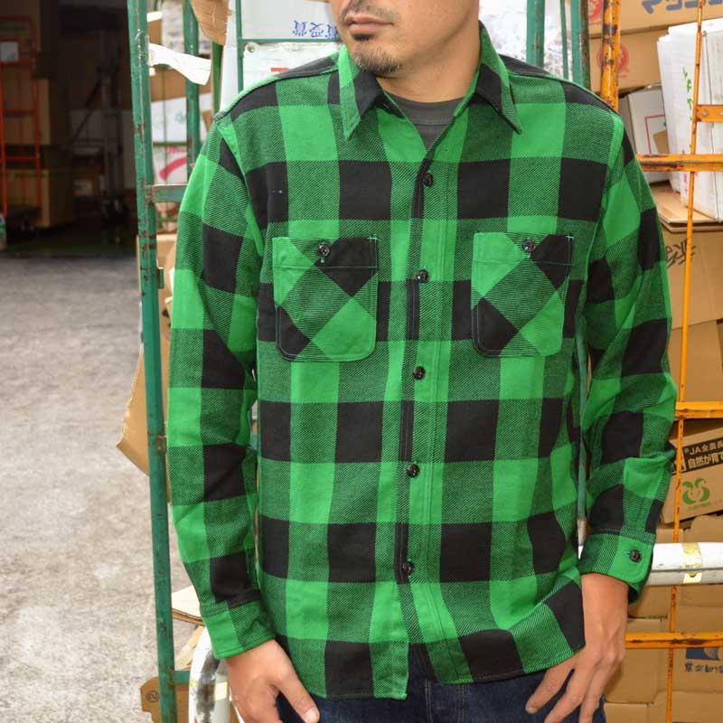SUGAR CANE グリーン・ブラックチェックネルシャツ X-LARGE SUGAR CANE シュガーケーン 長袖|ツイル|ネルシャツ『TWILL CHECK WORK