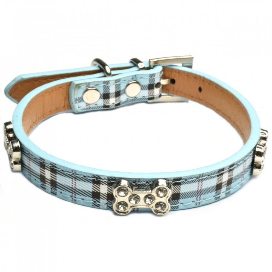 犬 首輪 猫 青色 ブルー 骨 飾り dog cat : check-blue : bears house 