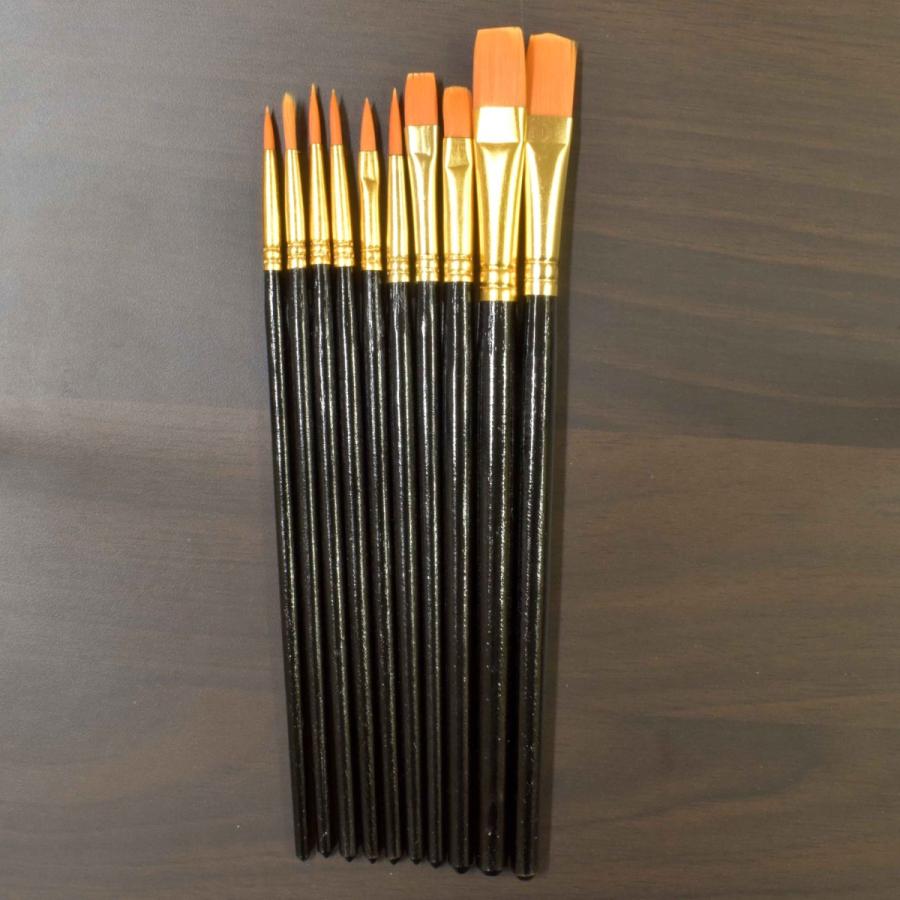 筆 絵筆 画材筆 ブラシ 丸 平型 10本 セット 黒 美術 ペイント 画筆