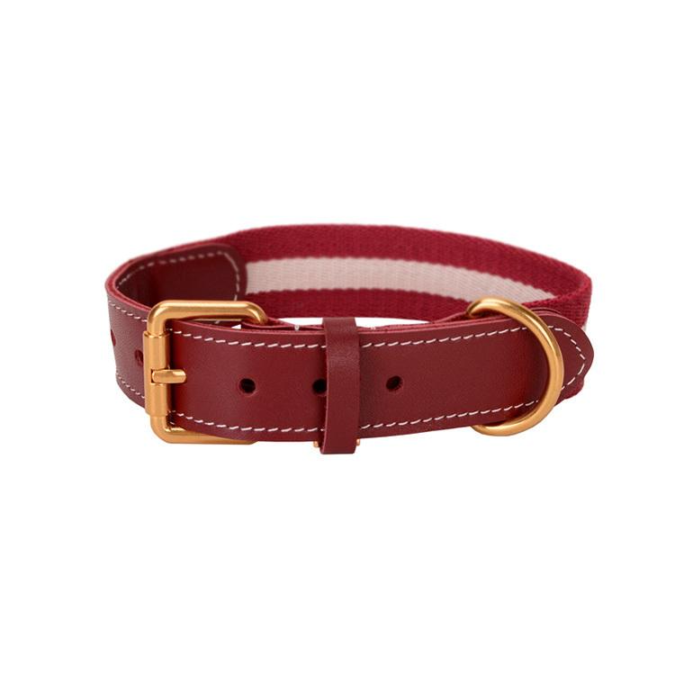 ペット用品 首輪 リード 犬 Lサイズ ワインレッド wine red 綿 牛革