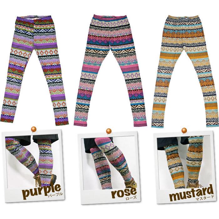 Healthknit（ヘルスニット） レギンス 幾何学模様 ネイティブ柄