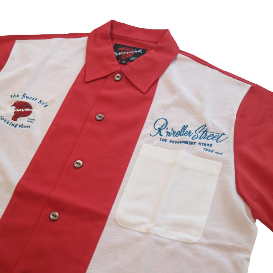 PEPPERMINT レッド ポケット付きシャツ ニットシャツ 5EMB KNIT