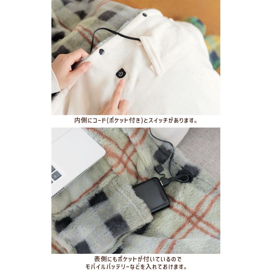 moz（モズ） 爆買 チェック ファー 3way USBブランケット 130×70cm