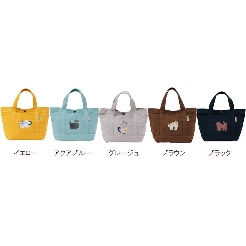 ミニトートバッグ fikalycka トート バッグ ネコ 綿混 サガラ刺繍 猫