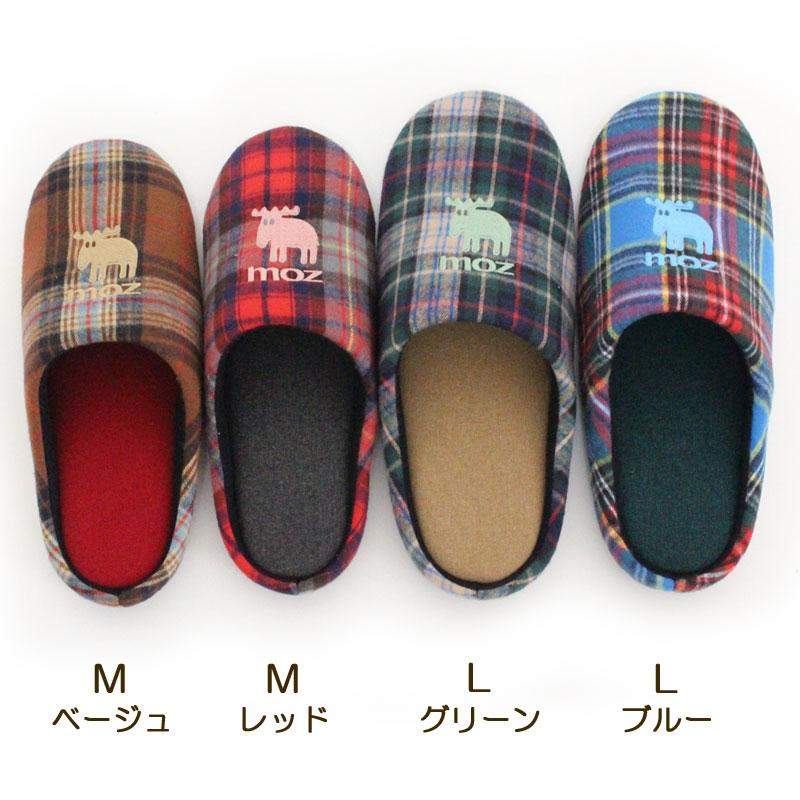 moz（モズ） スリッパ チェック柄 M L ルームシューズ レディース