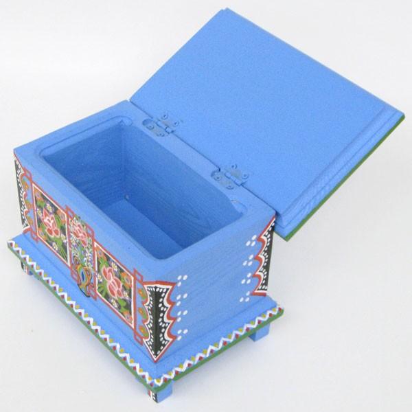 ポーランド フォークアート 木の小箱 木製 小物入れ 宝石箱 ブルー