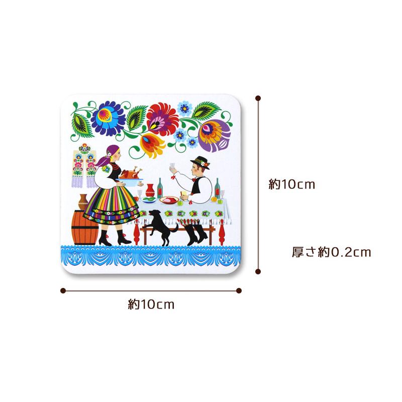 コルクコースター 切り絵柄 ポーランド 鮮やかな色 全7種類 コースター