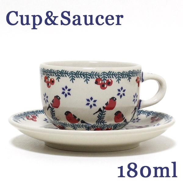 ポーランド陶器・食器 カップ＆ソーサー 赤い実と赤い鳥 180ml マニュ