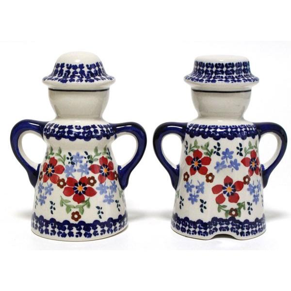 ポーランド陶器・食器 ソルト＆ペッパー 女の子と男の子 花柄