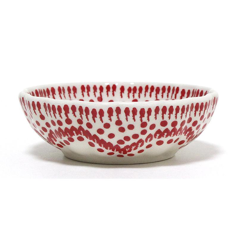 ポーランド陶器・食器 シェルボウルS 12cm 赤いバラとレース模様