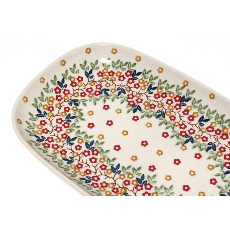 ポーランド食器 陶器 オーバルプレートL 28cm レッド＆オレンジの小花