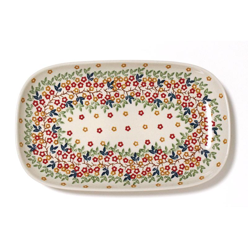 ポーランド食器 陶器 オーバルプレートL 28cm レッド＆オレンジの小花