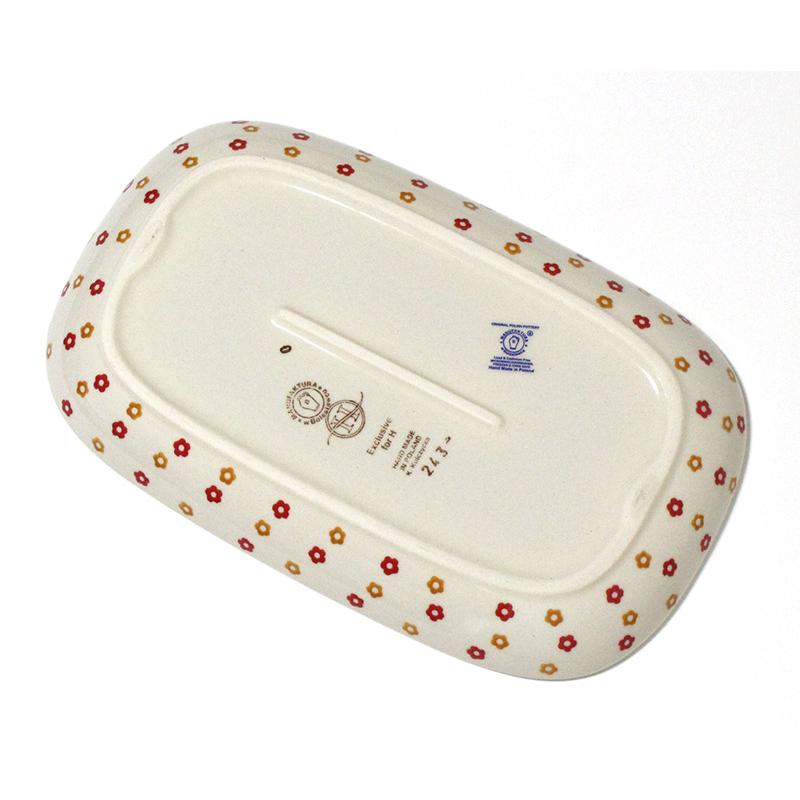 ポーランド食器 陶器 オーバルプレートL 28cm レッド＆オレンジの小花