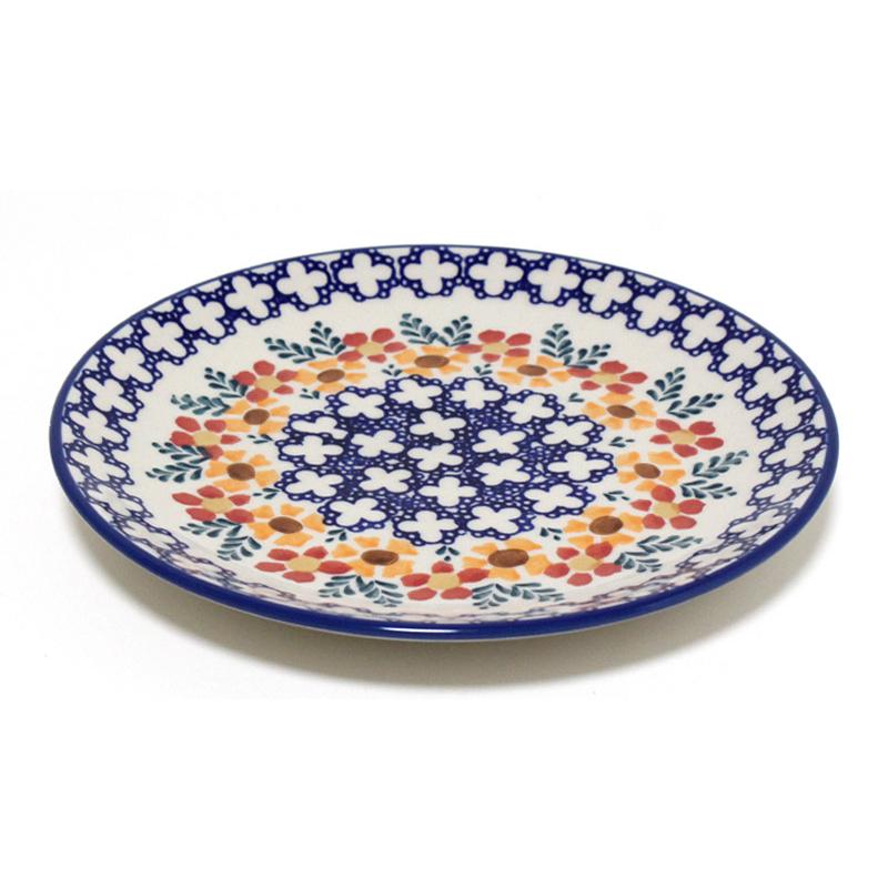 ポーランド 食器 陶器 プレート 22cm お花柄クロス模様 マニュファク