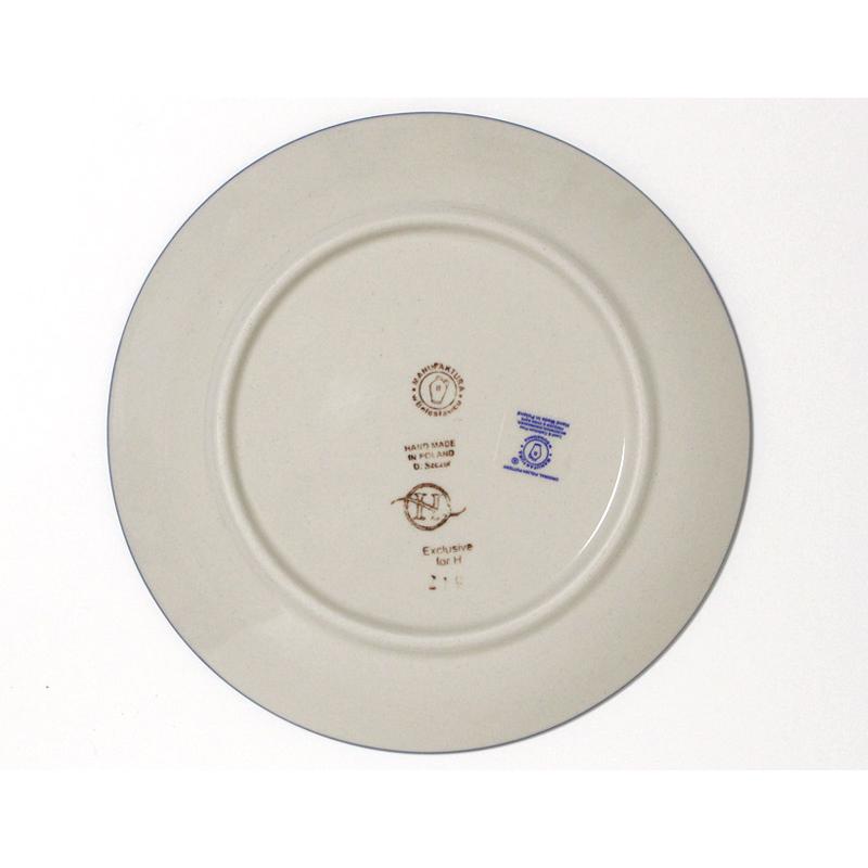 ポーランド 食器 陶器 プレート 22cm お花柄クロス模様 マニュファク
