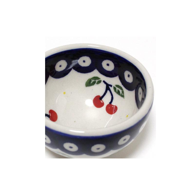 【セール】新品　ポーランド食器　２個ミニボウル＆17cm皿 ポーランド食器 陶器 ボウル S 8.7cm チェリー柄とピーコックアイ