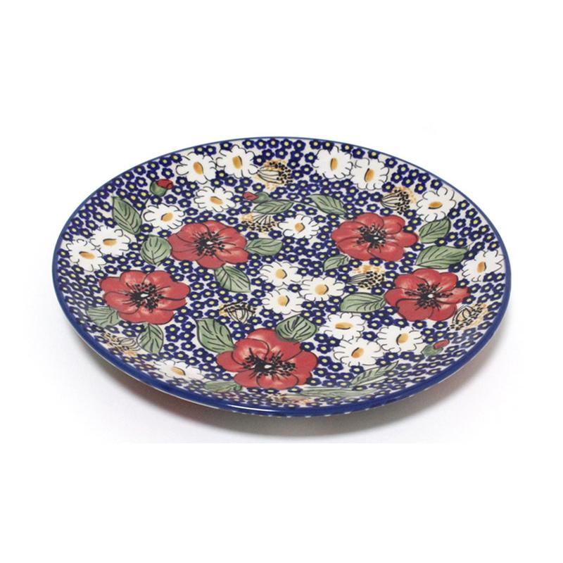 ポーランド 食器 陶器 プレート 22cm ハンドペイント赤いお花たち
