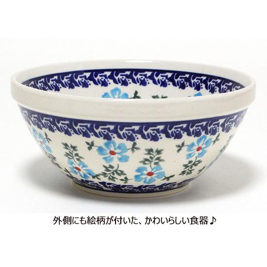 ポーランド陶器・食器 ボウル 15cm ライトブルーの花柄 どんぶり