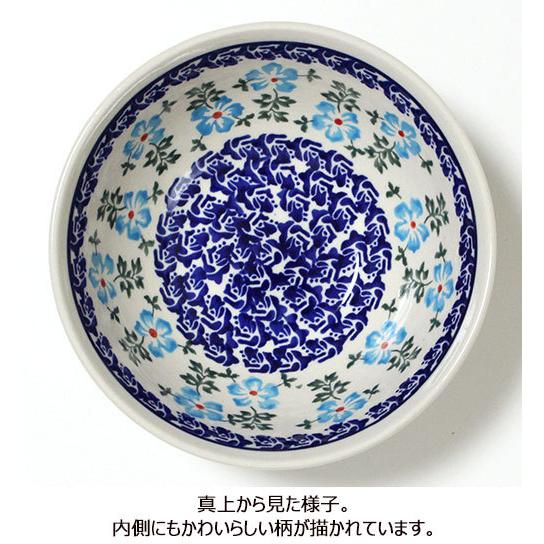ポーランド陶器・食器 ボウル 15cm ライトブルーの花柄 どんぶり