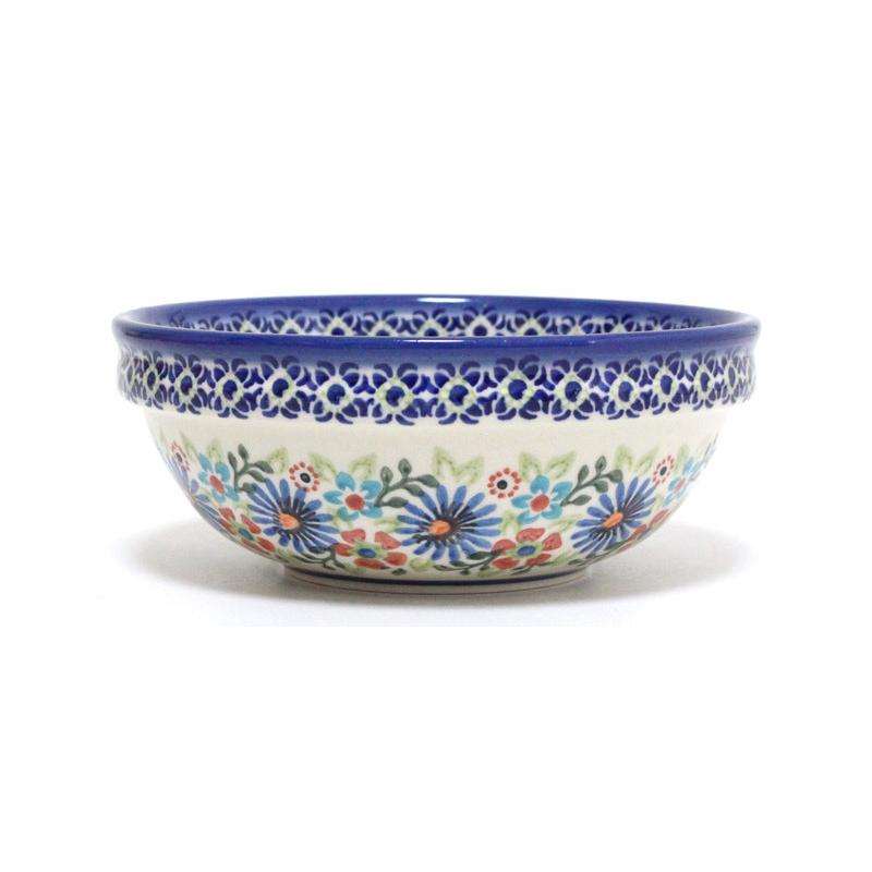 ポーランド陶器・食器 ボウル L 15cm 花とりどりと青い縁花 WIZA社