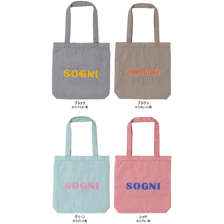 ロゴポップ トート バッグ A4対応 ギンガムチェック サガラ刺繍 サブ