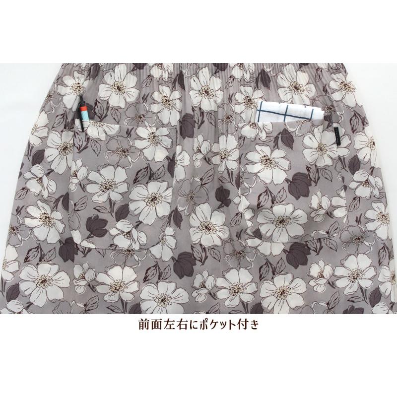 エプロン タブリエ 胸元プリーツ M〜L フラワーモチーフ プリント 薔薇