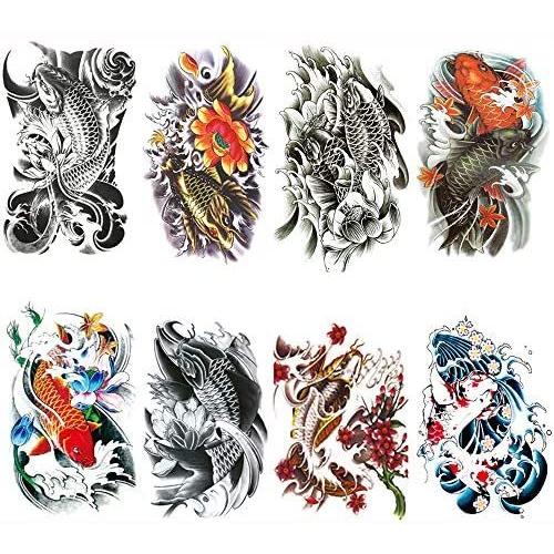 Yesallwas タトゥーシール 鯉 蓮の花 和柄 入れ墨シール リアル 大判 防水 長持ち 和彫り 刺青シール ボディーシール Be2b Beau Peuple 通販 Yahoo ショッピング