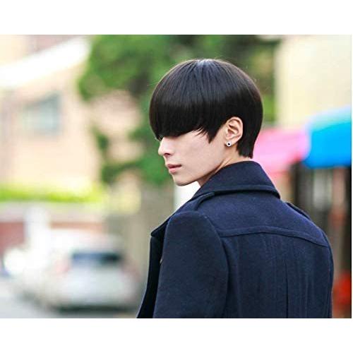 男装 ウィッグ 自然 マッシュ 黒髪 かつら K Pop パーマ 売却 ショート 韓国