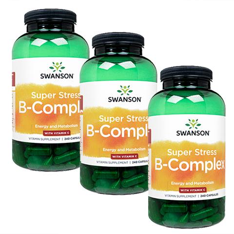 スワンソン スーパーストレス B-コンプレックス＋ビタミンＣ 240錠 3本 Swanson SuperStressB-Complex w/VitaminC 日時指定不可
