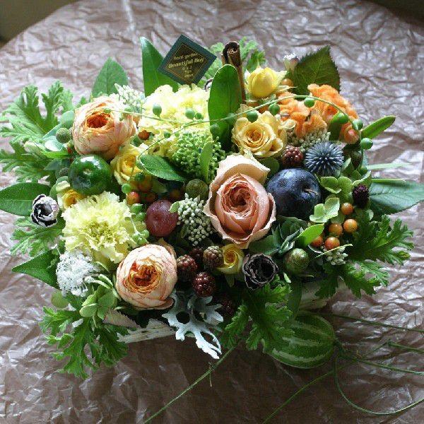 母の日 花 ギフト 誕生日 女性 おしゃれ フラワーアレンジ お祝い お礼 結婚祝い ペット お供え アレンジメント 季節の花 イエロー オレンジ 黄色 生花 w-y（Yahoo!・ビューティフルボーイ Yahoo!店）