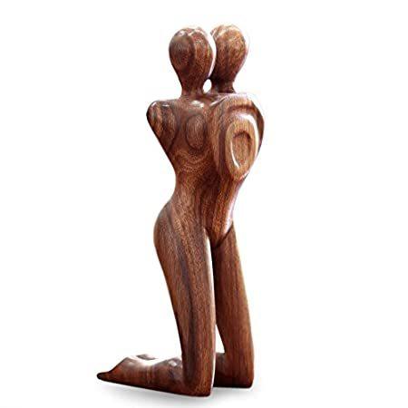【格安SALEスタート】 特別価格Novica '好評販売中 Love in Love ' Tall Suar木製彫刻、11.75 " LargeブラウンRomantic 彫刻