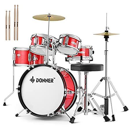 【在庫僅少】 特別価格Kids Drum Sets Donner 5-Piece for Beginners,14 inch Junior Drum Kit, with A好評販売中 スネアドラム