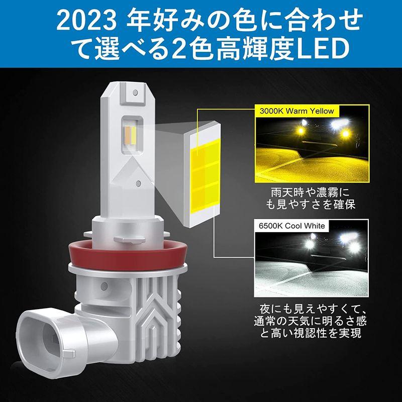 『2023最ショートモデル』BLUESEATEC H8 LEDフォグランプ 爆光 2色切り替え h11 led フォグ 6500K ホワイト